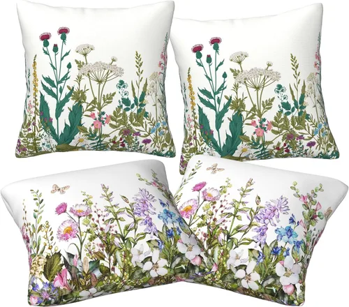 Vista 15 de Juego de 4 fundas de almohada de flamencos tropicales y flores rosadas, 18 x 18 pulgadas, diseño de peonías florales de mariposa, fundas de almohada
