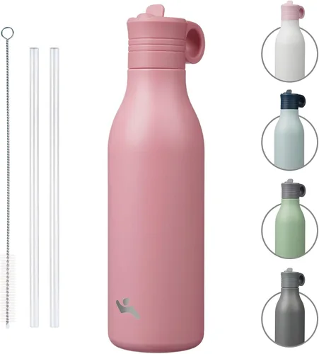 Vista 30 de Konokyo Botella de agua de acero inoxidable de 12 onzas con popote, botella de agua de viaje de metal aislada, reutilizable y a prueba de fugas, sin