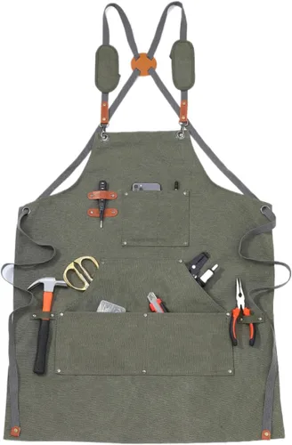 Vista 9 de Chef Apron-Cross Back Apron for Men Women with Adjustable Straps and Large Pockets,Canvas