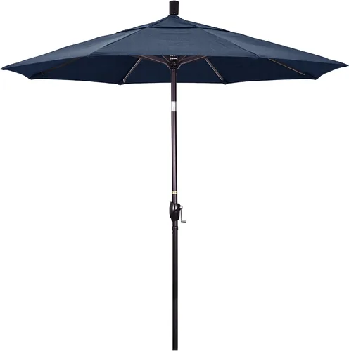 Vista 17 de California Umbrella Sombrilla redonda de aluminio de 7.5 pies, manivela elevadora, botón de inclinación, poste de bronce, Sunbrella Air Blue