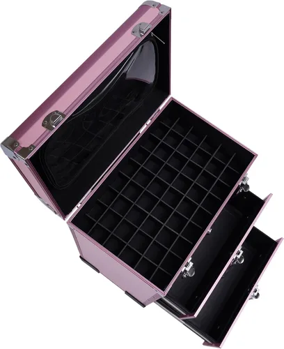 Vista 7 de Estuche profesional de maquillaje con ruedas, con cajones, carrito grande para cosméticos con cerraduras, organizador de almacenamiento