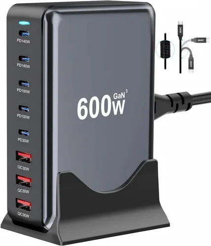 Vista 8 de 320W USB C Cargador Rápido de Bloque, Estación de Carga USB de 8 Puertos, Cargador de Pared para Laptop GaN Ⅲ Pro 100W PD PPS Puerto Estación