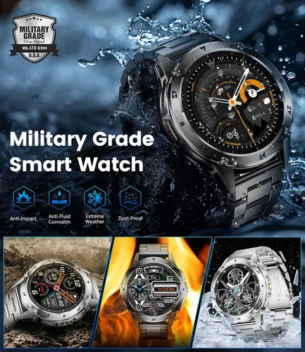 Vista 9 de SUNKTA Relojes inteligentes militares para hombres, batería grande de 530 mAh, monitor de frecuencia cardíaca AMOLED de 1.43 pulgadas, monitor