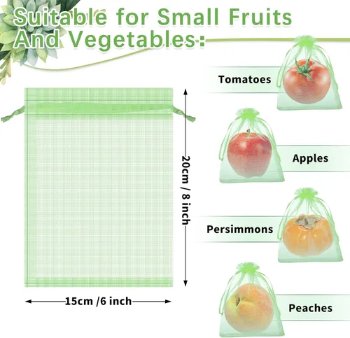 Vista 2 de Boao 200 bolsas de protección de frutas con cordón para proteger la red de verduras, bolsa de malla reutilizable para jardín, manzanos