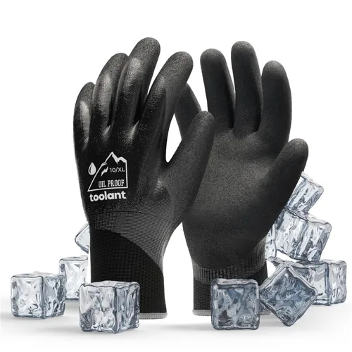 Vista 41 de Guantes impermeables para hombres y mujeres, guantes para congelador con agarre, doble recubrimiento de nitrilo para repelente extremo al aceite