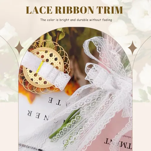 Vista 2 de Cinta de encaje con ribete, tela de encaje con patrón vintage en rollo - Perfecta para envolver regalos, manualidades, diseño de flores, costura