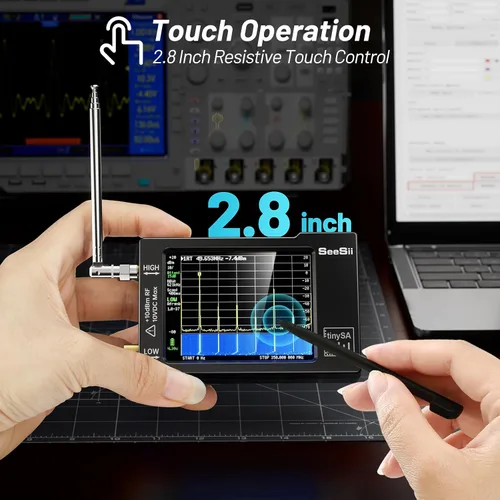 Vista 2 de Analizador de espectro portátil TinySA, SEESII actualizado V0.3.1 analizador de frecuencia pequeño portátil de mano de 100kHz a 960MHz entrada
