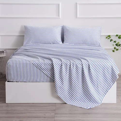 Vista 32 de Juego de sábanas de diseño estampado clásico - Juegos de sábanas con bolsillo profundo ultra suave y transpirable., Microfibra, Celeste (Baby Blue)