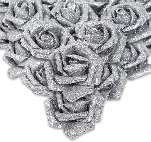 Vista 28 de IPOPU Rosas Negras con Purpurina, 50 PIEZAS Rosas Falsas con Purpurina Flores para Manualidades DIY Ramo de Boda Decoración de Casa y Fiesta (Negro)