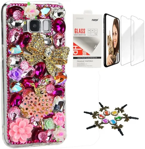 Vista 25 de Sparkle Funda compatible con Samsung Galaxy J2 Prime – Elegante funda 3D hecha a mano con diseño floral de mariposas y flores con protector