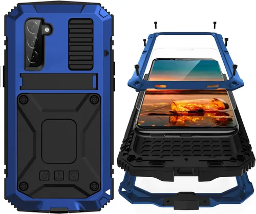 Vista 14 de Simicoo Compatible con Samsung S22 - Funda protectora híbrida de silicona y metal con soporte, a prueba de golpes de grado militar, resistente