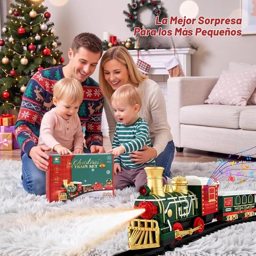 Vista 13 de Luxspire Juego de tren de Navidad, tren de árbol de Navidad con trineo