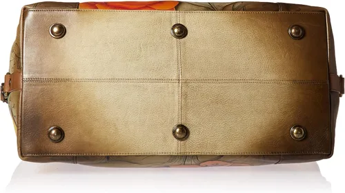 Vista 4 de Anna by Anuschka Bolso grande de viaje de cuero genuino pintado a mano para mujer, asa de doble cuerda, correa ajustable