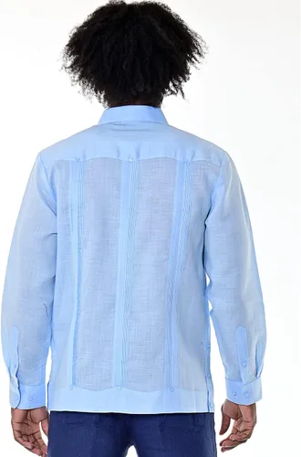 Vista 5 de bohio Guayabera, 100% lino, tradicional cubano (4), manga larga con bolsillo