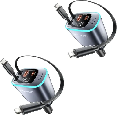 Vista 11 de Cargador de Coche, Cable USB C para iPhone Retráctil Cargador de Teléfono USB C Rápido, Adaptador de Encendedor de Cigarrillos con 2 Cables USBC