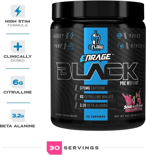 Vista 5 de eFlow Nutrition Enrage Black Suplemento preentrenamiento de alto estimulante – Polvo de preentrenamiento para aumentar la energía, las bombas