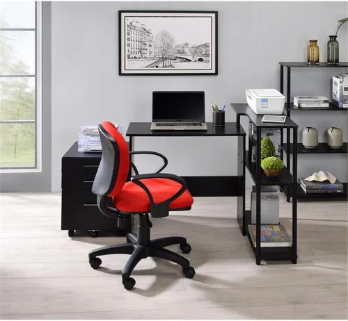 Vista 6 de Acme Nypho - Estantería rectangular con 4 estantes de madera con marco de metal, color negro