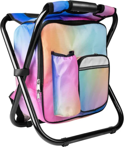 Vista 23 de Kikerike Silla enfriadora de taburetes tipo mochila resistente de 200 libras de carga máxima, portátil, ligera, plegable, para pesca, camping, caza