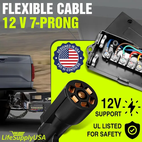 Vista 3 de LifeSupplyUSA Cable de remolque en línea resistente de 7 vías (8 pies + caja de conexiones)