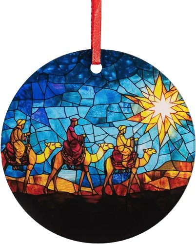 Vista 10 de Escena de Nacimiento de la Sagrada Familia Adorno de Acrílico - Decoración Católica y Cristiana para Navidad - Estrella de Belén, Adornos