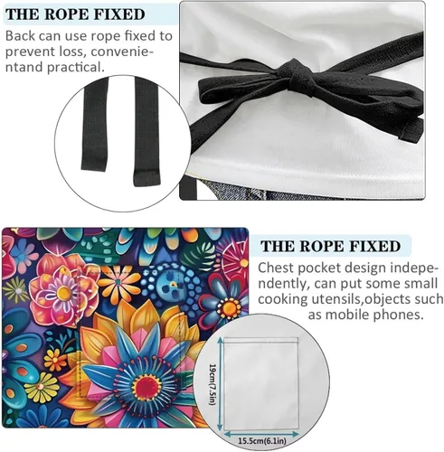 Vista 6 de GIFTPUZZ Delantal de chef para mujer con lazo largo y bolsillo frontal con correas