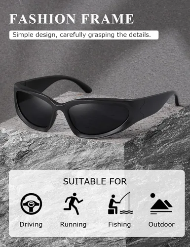 Vista 3 de kimorn Y2K K1273 - Lentes de sol polarizados envolventes para mujeres y hombres Swift Oval Fashion Sport Shades
