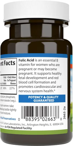Vista 3 de Carlson Ácido fólico, 800 mcg, soporte prenatal, 300 tabletas Desarrollo fetal; vitamina B importante para mujeres embarazadas