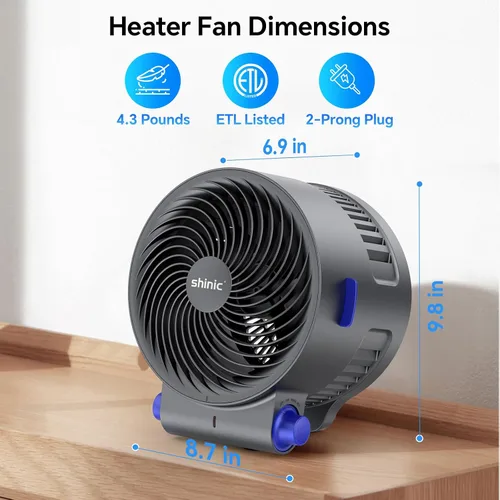 Vista 2 de shinic - Ventilador de escritorio y calentador combinado, ventilador portátil de circulación de aire de enfriamiento, protección contra inclinación