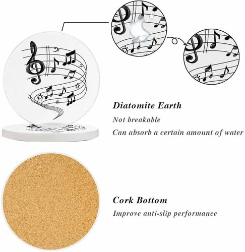 Vista 4 de oFloral Juego de 2 posavasos con notas musicales para líneas de bebidas, melodía, simples y creativas, para decoración del hogar, juego de 2, 4