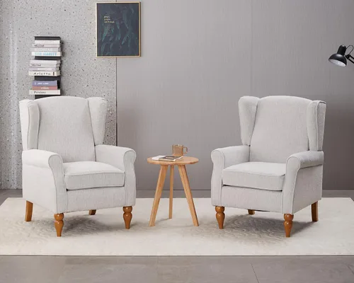 Vista 11 de Mid-Century - Silla de ala alta, moderna silla decorativa de tela con mesa auxiliar de madera maciza, sofá individual de ocio para sala de estar