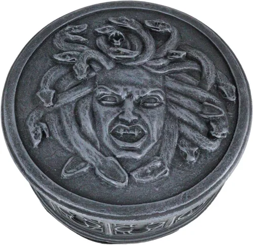 Vista 5 de Ebros Mitología griega Severed Head of Goddess Medusa con pelos de serpiente, caja de joyería redonda decorativa, joyero, hermanas gorgonas