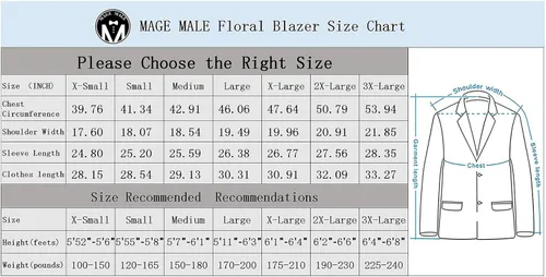 Vista 3 de MAGE MALE Men's Dress Party Floral Suit Jacket Notched Lapel Slim Fit Two Button Stylish Blazer