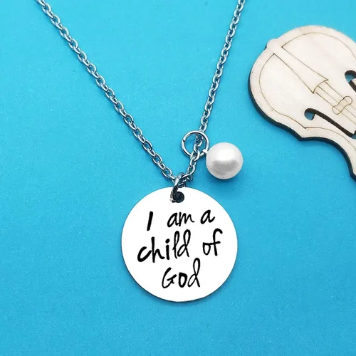 Vista 3 de Regalos de ahijada para mujeres y niñas, collar con texto en inglés "I am a Child of GodGod", regalos de bautismo para ahijados, joyería religiosa