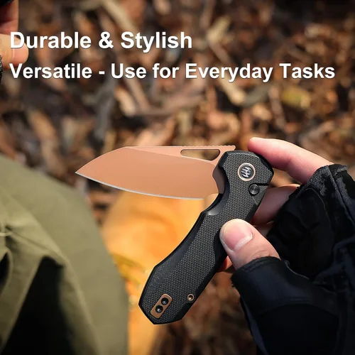 Vista 4 de RT-Camel - Cuchillo de bolsillo plegable, hoja de acero D2 de 3.1 pulgadas, mango G10 Dorado