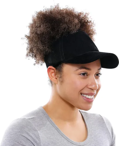 Vista 2 de Beautifully Warm Gorro de béisbol con forro de satén para mujer, sombrero de cola de caballo para cabello natural rizado, gorra sin espalda, gorra