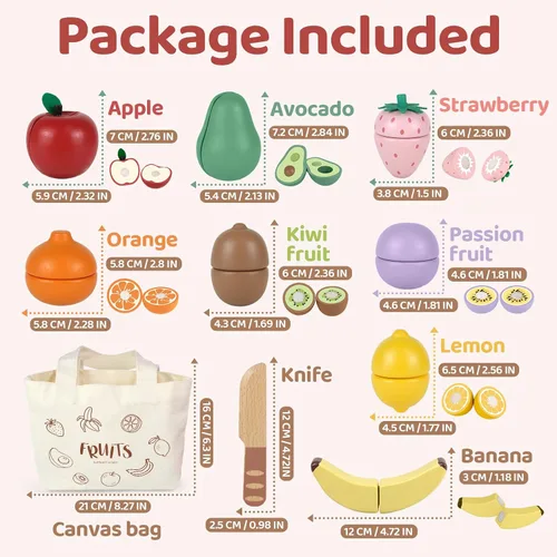 Vista 2 de Juegos de comida de madera para niños, juguetes de regalo de cumpleaños Fruta