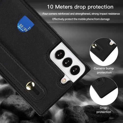 Vista 2 de CCSmall Funda cruzada para Samsung Galaxy S22+ Plus con tarjetero KB negro Correa ajustable de piel sintética extraíble con correa para teléfono