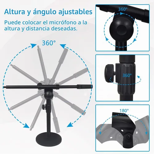 Vista 4 de Soporte de micrófono de escritorio ajustable, soporte de escritorio con clip de micrófono para micrófono de mano, brazo de brazo, adaptador