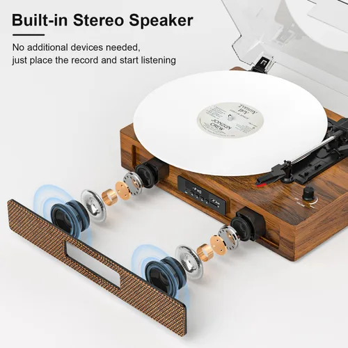 Vista 4 de Reproductor de discos de vinilo de tamaño extendido con reproducción Bluetooth, altavoces integrados, grabación USB, pantalla LED, tocadiscos
