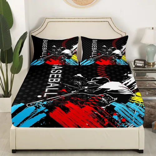 Vista 3 de Erosebridal Sábana bajera ajustable de béisbol tamaño individual, juego de cama de juegos deportivos para niños, niñas, adolescentes y adultos