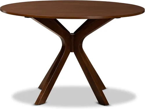 Vista 4 de Baxton Studio Kenji - Mesa de comedor redonda moderna y contemporánea de madera con acabado marrón nogal, 48 pulgadas de ancho