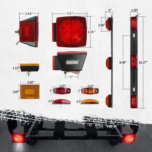Vista 3 de Partsam Kit de luces sumergibles para remolque de 12 V, kit de LED cuadrado + barra de luz de identificación roja/ámbar de 14 pulgadas + luces