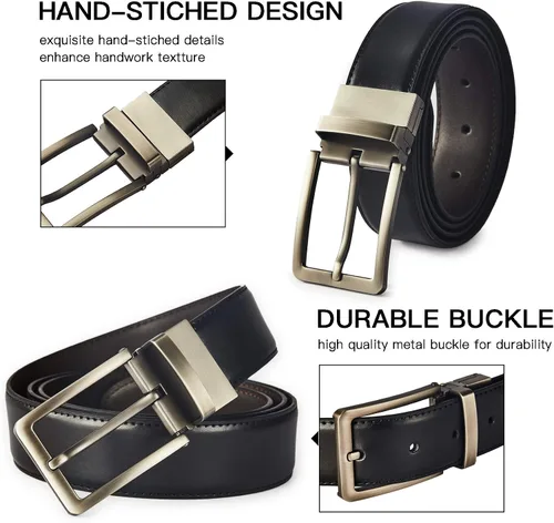 Vista 5 de BRASS TACKS LEATHERCRAFT Men's Vintage Business Handmade Reversible Genuine Leather Dress Belt Gift Box