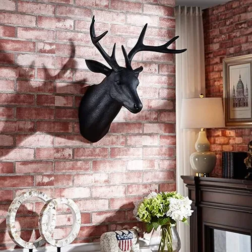 Vista 4 de Escultura de pared de cuernos de ciervo 20 x 16 x 12 pulgadas imitación taxidermia animal colgante de pared (negro)