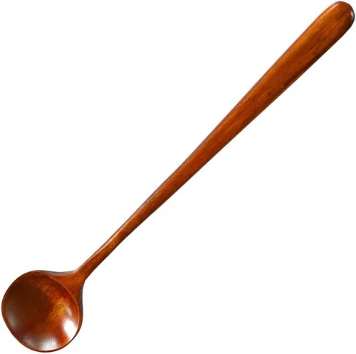 Vista 12 de 1 cuchara de madera de olivo, 11 pulgadas, estilo coreano, mango largo, cucharas redondas ranuradas de madera para mermelada de oliva