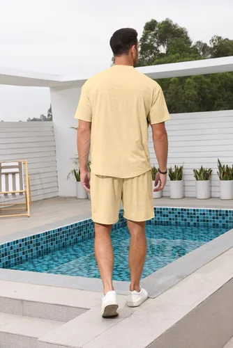 Vista 3 de Lexiart Conjunto deportivo de 2 piezas para hombre, casual, pantalones cortos, de verano, de manga corta, de gran tamaño, para hombre