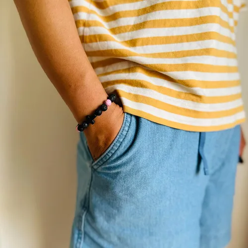 Vista 6 de Pulsera de cuentas cruzadas Pulsera difusora de aceite esencial Pulsera elástica de piedra turquesa de roca de lava