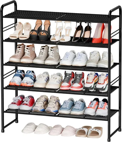Vista 16 de Estante organizador de zapatos de acero inoxidable de metal Negro