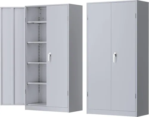Vista 40 de INTERGREAT Gabinete de almacenamiento de metal con puertas con cerradura, gabinetes de almacenamiento de acero con cerradura con 2 puertas y Negro