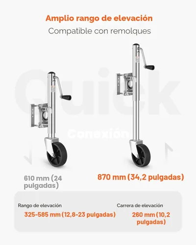 Vista 3 de VEVOR Gato de remolque con rueda, capacidad de carga de 1000 libras, gato giratorio de alta resistencia para remolque de barco con una sola rueda